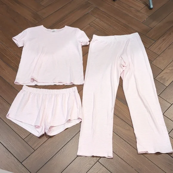 Lake Pajamas Pima Crew Short Sleeve Bundle, Pink Stripe, Small - Picture 1 of 3